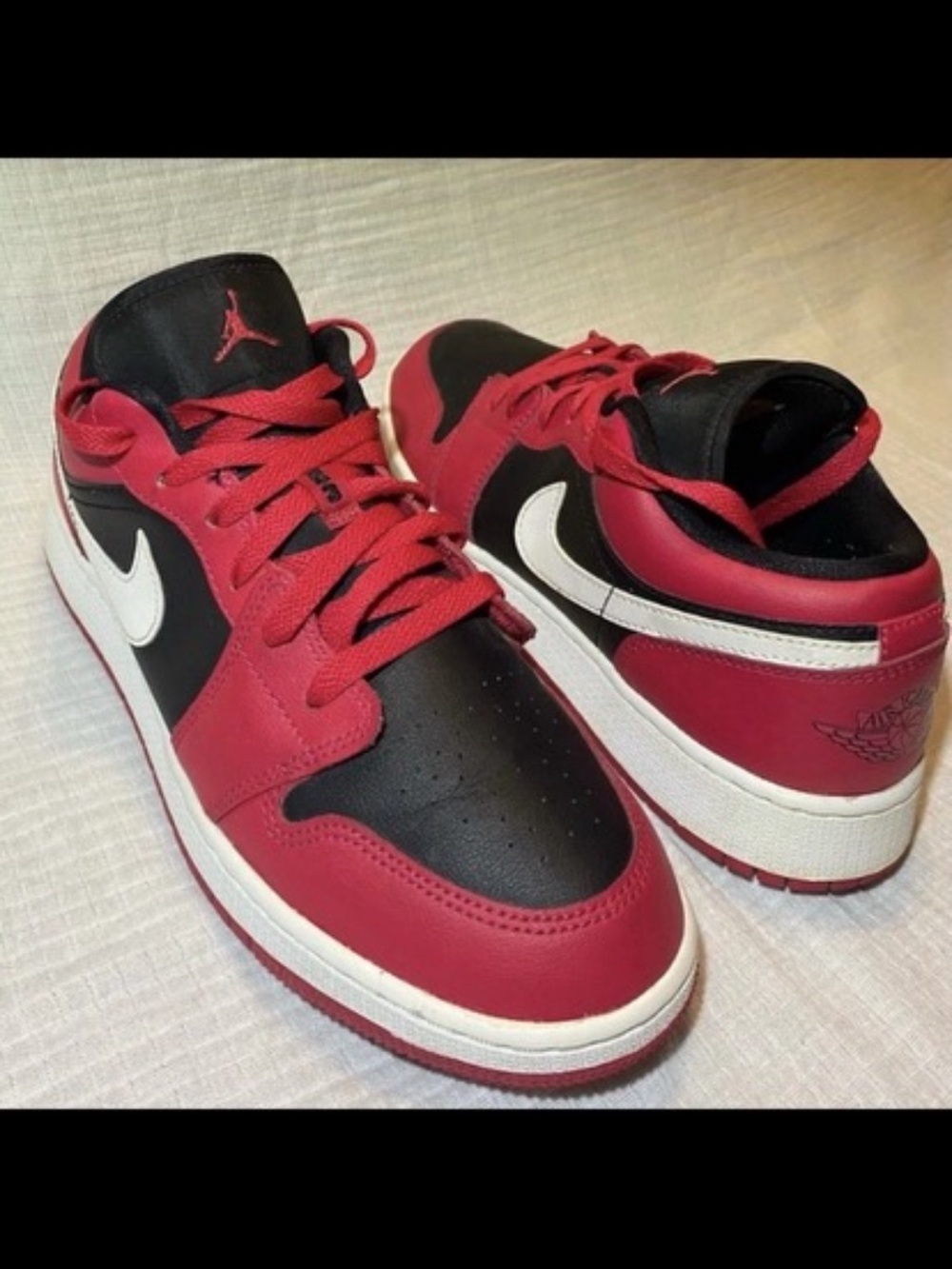 Air Jordan 1 Low Style Sneakers in Red, Black & White